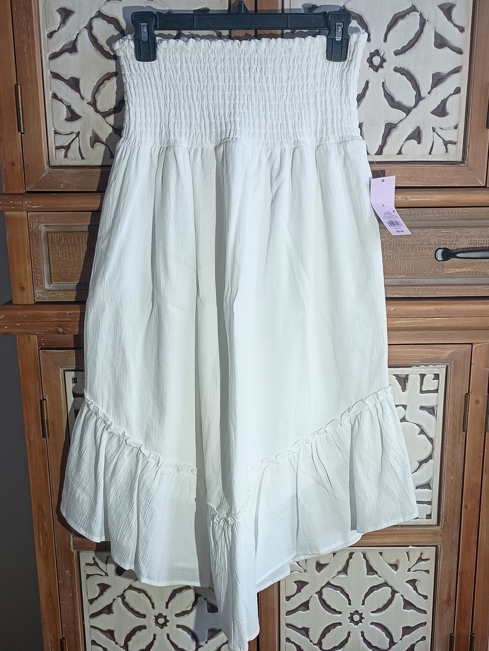 Smocked High-Waist White Ruffle Midi Skirt - Women
